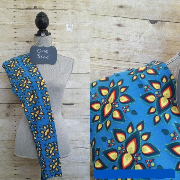 NWT OS One Size LuLaRoe Legging - Blue and Yellow Teardrop 2 - Picture 1 of 1